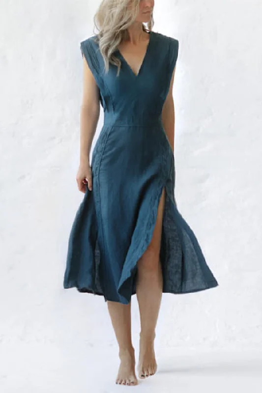 Elegant V-Neck With Side Slit Midi Dress Elegant Floral Midi Dress