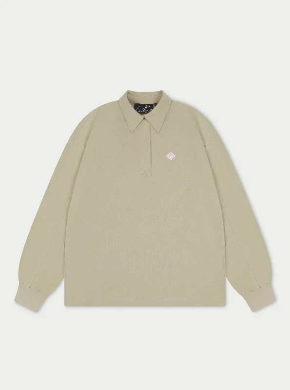 EMBLEM POLO SHIRT - BEIGE Elegant Draped Short Shirt