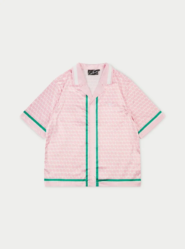 EMBLEM PRINTED RESORT SHIRT - PINK Cozy Striped Short Sleeve