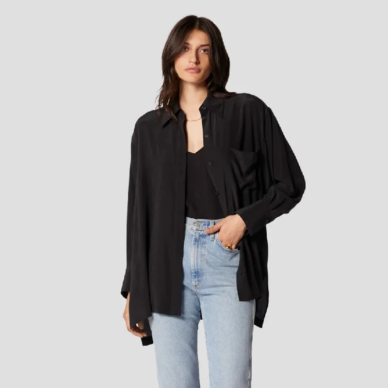 Emile Silk Shirt (True Black) Trendy Sleeveless Short Shirt