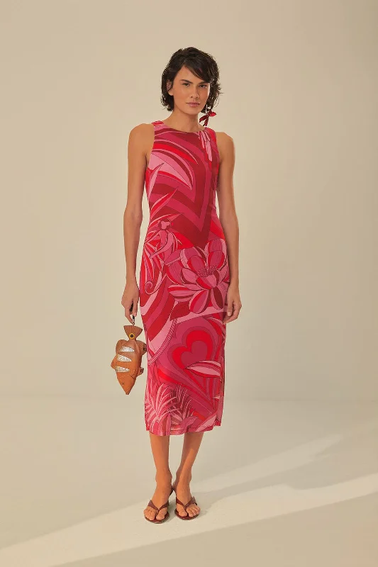 Red Endless Summer Tulle Midi Dress Comfortable Wrap Midi Dress