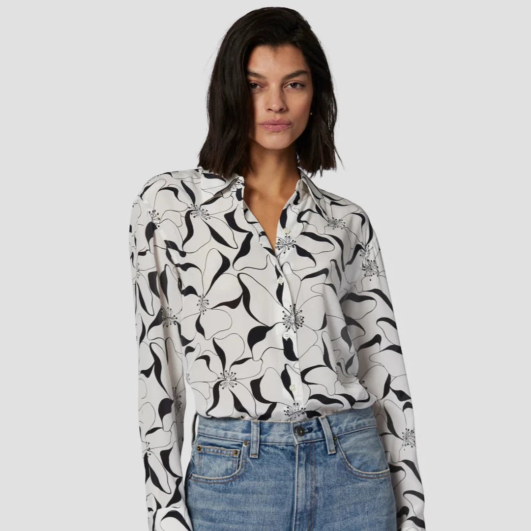 Essential Silk Shirt (Nature White + True Black) Stylish Crew Neck Shirt