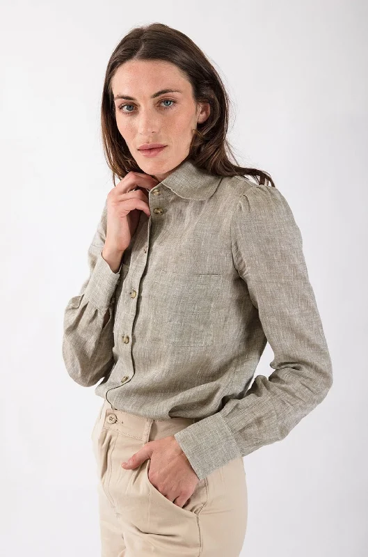 Fine Linen Shirt in Sage Green Relaxed Fit Short Tunic