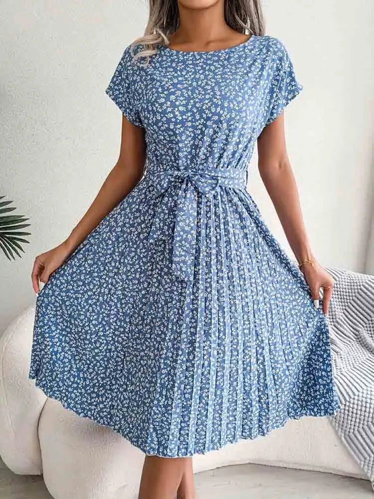 Floral Pleated A Line Long Spring Short High Chic Midi Dresses Fashionable High-Neck Midi Dress Floral Pleated A Line Long Spring Short High Chic Midi Dresses Fashionable High-Neck Midi Dress