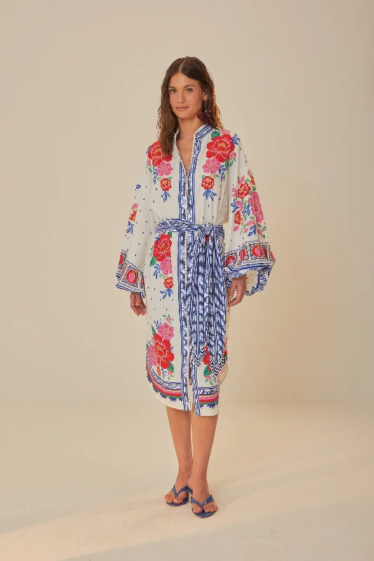 Off-White Flowers Beach Midi Dress Comfortable Deep V Midi Dress