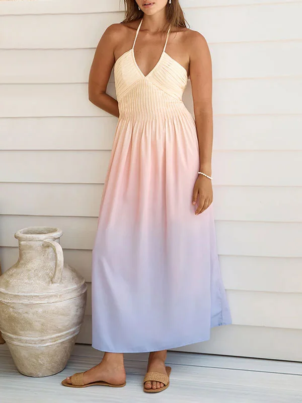 Gradient Halter Neck Maxi Dress Fashionable Button-Down Maxi Dress