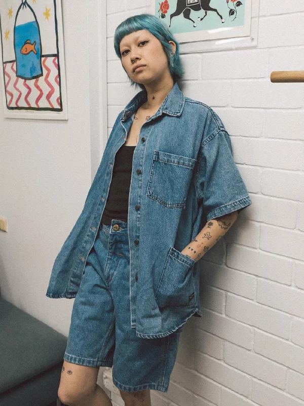 Hard Yakka X Thrills Short Sleeve Overshirt - Drill Blue Soft Cotton Short Shirt
