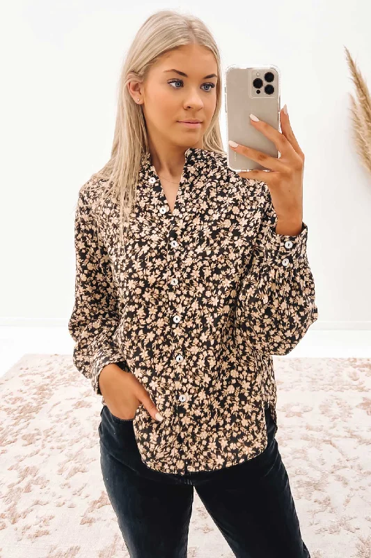 Hazel Floral Shirt Print Elegant Draped Short Shirt