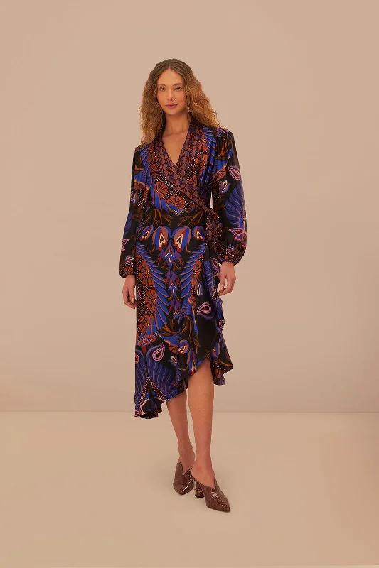 Heart Forest Black Long Sleeve Midi Dress Trendy Ruched Side Midi Dress