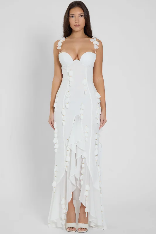 Ivy Petal Bustier Maxi Dress - White Fashionable Sleeveless Maxi Dress