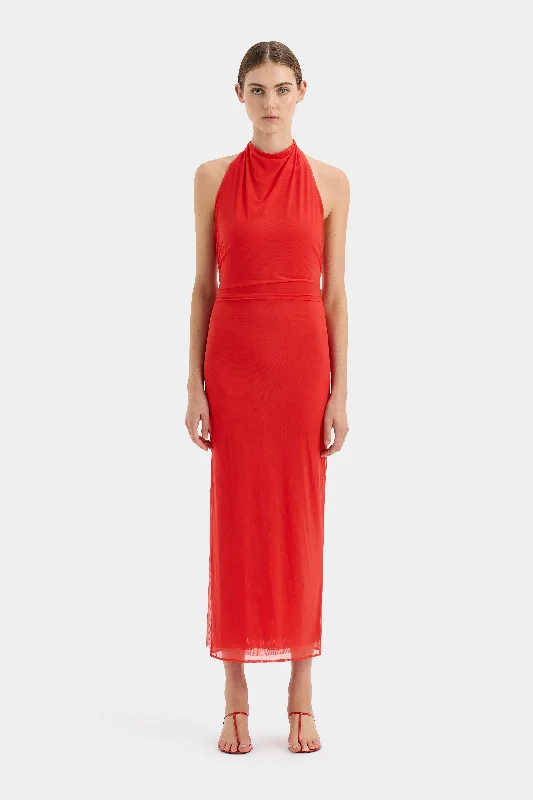 Jacques Mesh Halter Midi Dress Comfortable Geometric Print Midi Dress