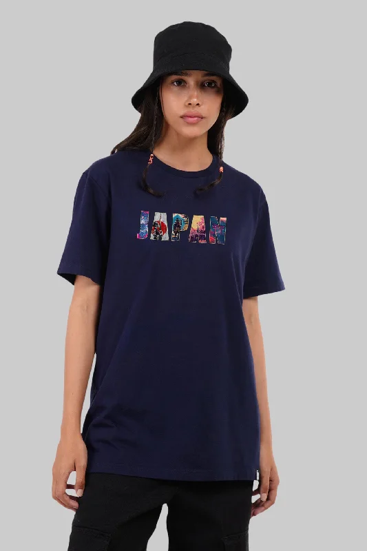 Japan Navy Blue Boyfriend Fit T-Shirt Women