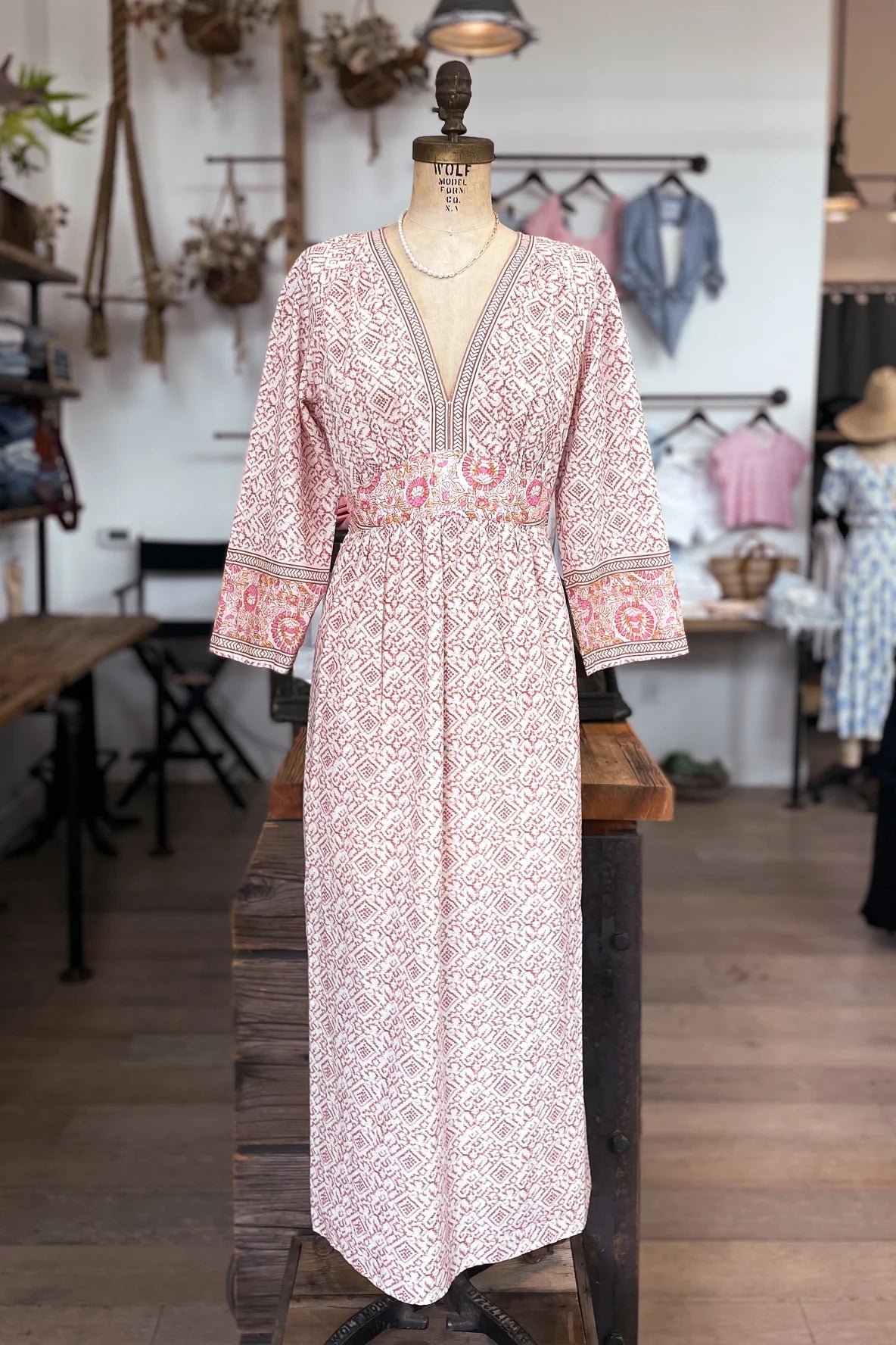 JULIANA Elbow Sleeve Maxi Dress in Pink Fete Cozy Ribbed Maxi Dress
