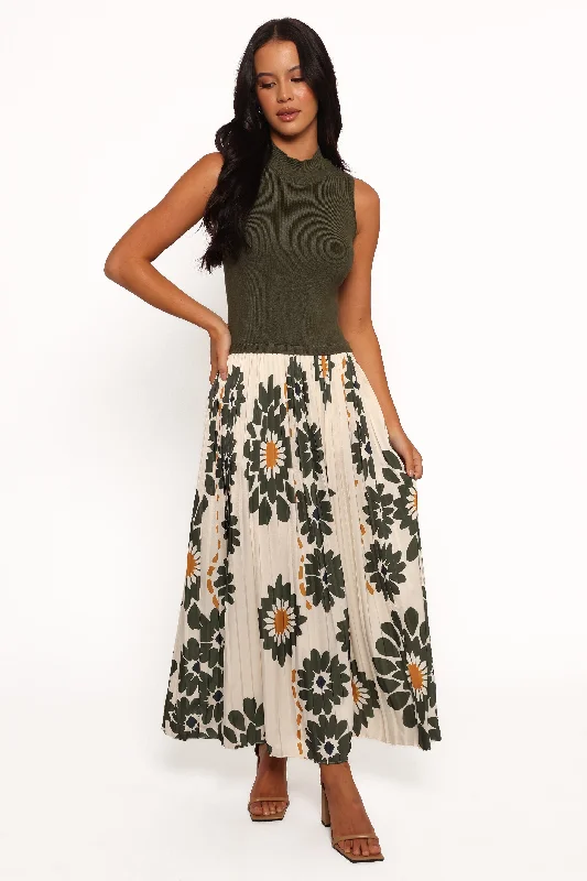 June Midi Dress - Cream/Olive Cozy T-shirt Midi Dress