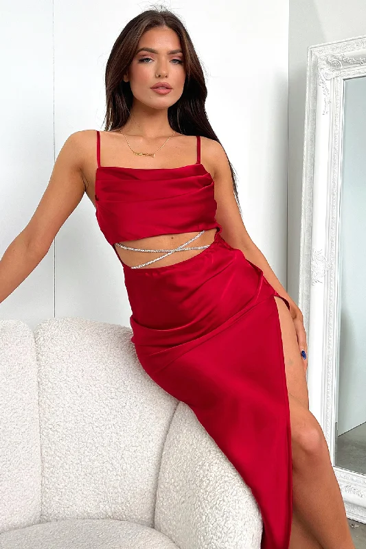 Kamdyn Midi Dress - Red Comfortable Lace-Up Midi Dress