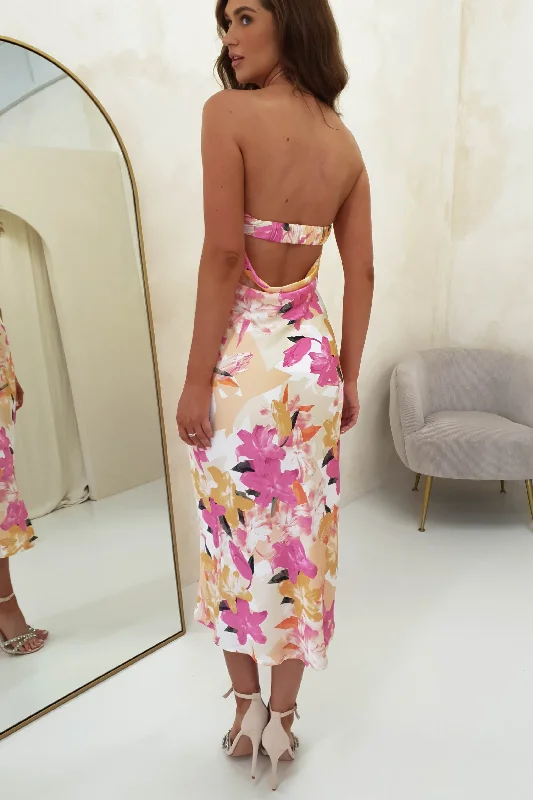 Kerstie Printed Midi Dress | Mixed Print Elegant Floral Midi Dress