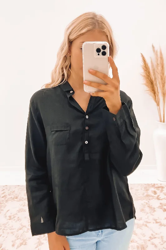 Kirsten Shirt Black Elegant Lace Short Sleeve