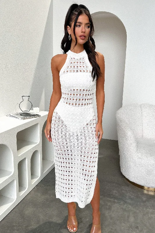 Lannon Midi Dress - White Elegant V-Neck Midi Dress