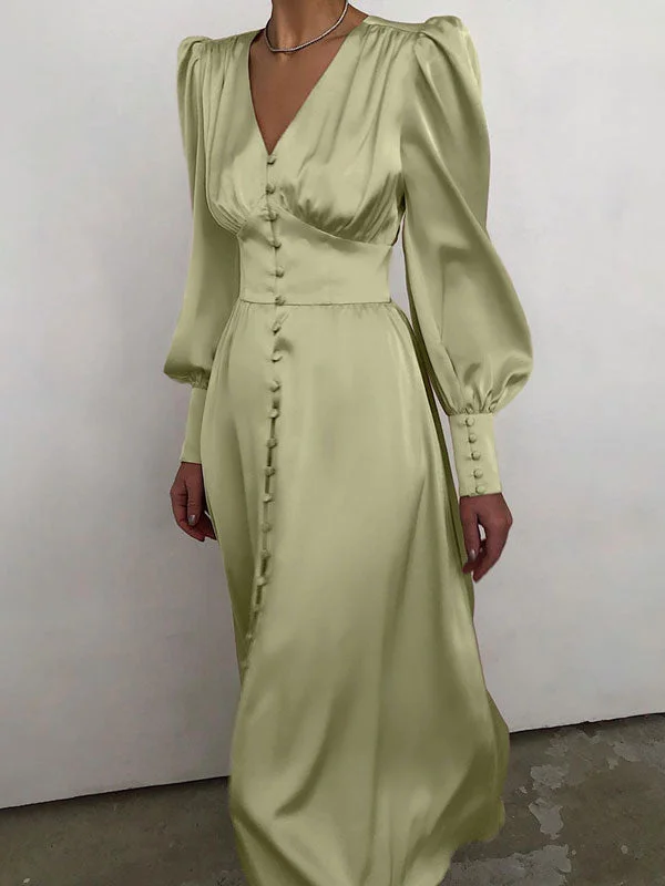 Lantern Sleeve Satin Maxi Dress Elegant Tiered Maxi Dress