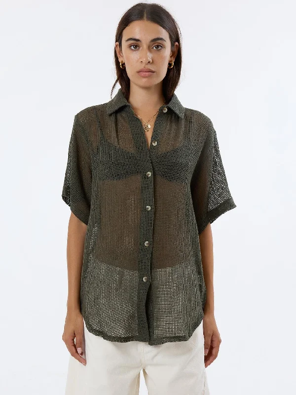 Lattice Shirt - Tarmac Cozy Striped Short Sleeve