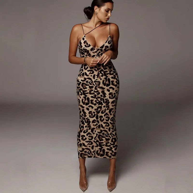 Leopard Print Sleeveless V-neck Sexy Spring Christmas Outfits Midi Dresses Trendy Floral Wrap Midi Dress Leopard Print Sleeveless V-neck Sexy Spring Christmas Outfits Midi Dresses Trendy Floral Wrap Midi Dress