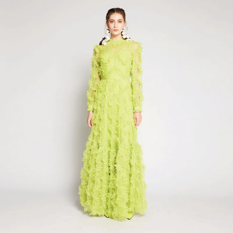 Lilou L/S Tulle Maxi Dress Elegant Maxi Dress with Lace