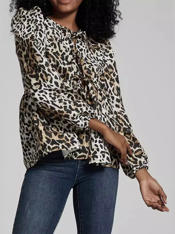 Loose Sweet Lace-Up Shirt Top Chic Embellished Short Sleeve