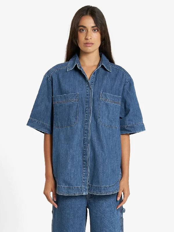 Louise Denim Shirt - Rinsed Blue Soft Flowing Short Shirt