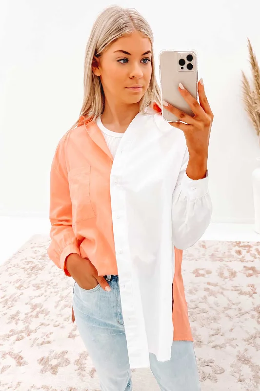 Luna Shirt Peach White Modern Casual Short Sleeve
