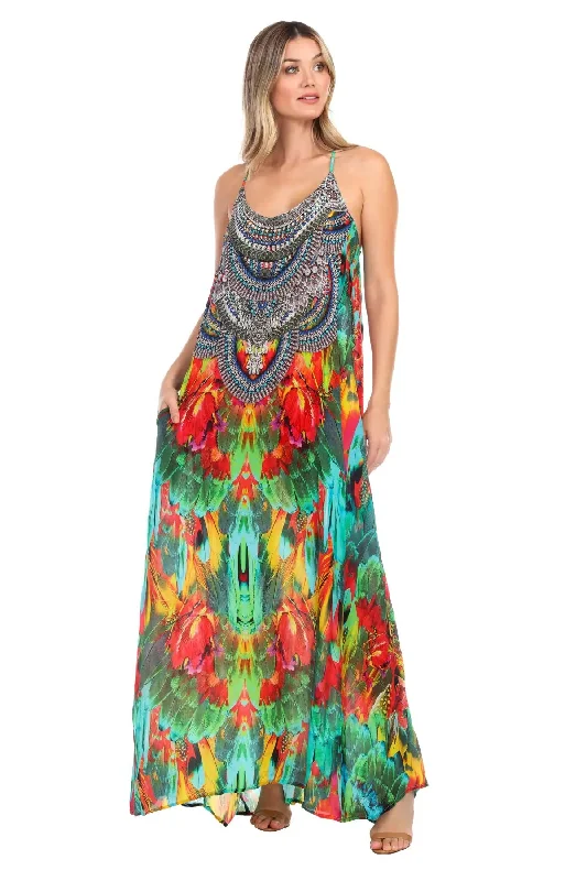 Macaw Women's T Back Front Pocket Bohemian Maxi Dress Stylish Off-Shoulder Maxi Dress