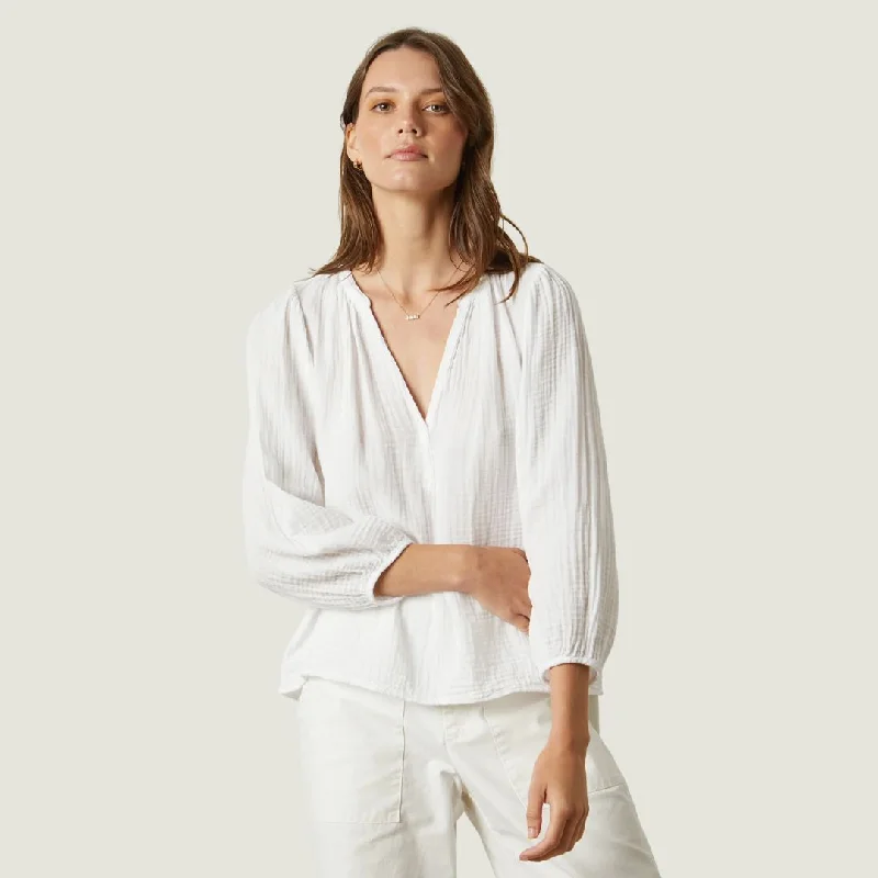 Maggie Cotton Long Sleeve Shirt (White) Stylish Striped Short Sleeve