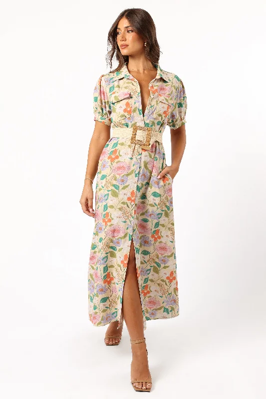 Mason Midi Dress - Multi Floral Trendy Smocked Waist Midi Dress