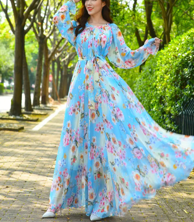 Maxi Dress Floral Printed Comfortable T-Shirt Maxi Dress
