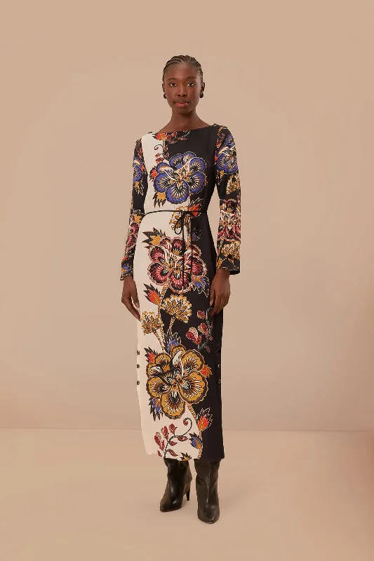 Black And White Maxi Floral LENZING™ ECOVERO™ Viscose Midi Dress Comfortable Stretch Midi Dress Black And White Maxi Floral LENZING™ ECOVERO™ Viscose Midi Dress Comfortable Stretch Midi Dress