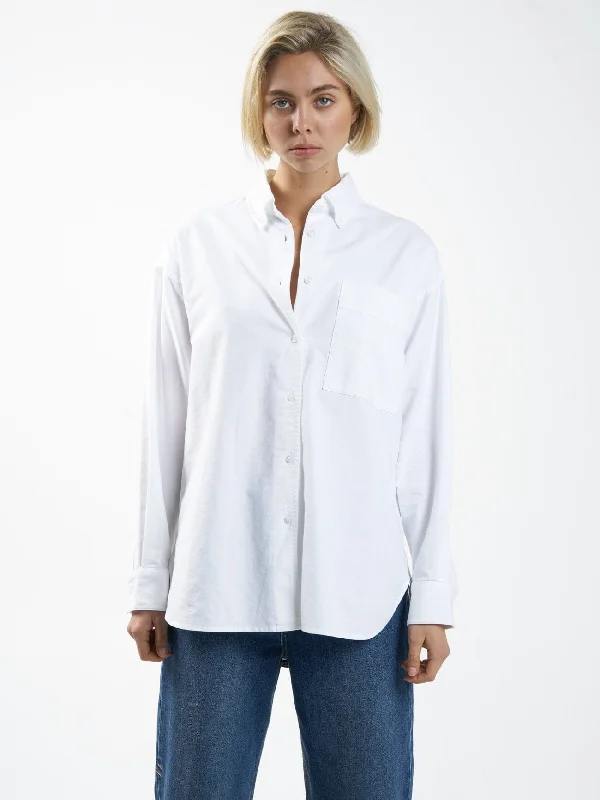 Maxwell Oxford Oversized Shirt - White Relaxed Button-Down Short Shirt