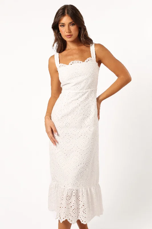 Meadow Lace Midi Dress - Ivory Trendy A-Line Midi Dress