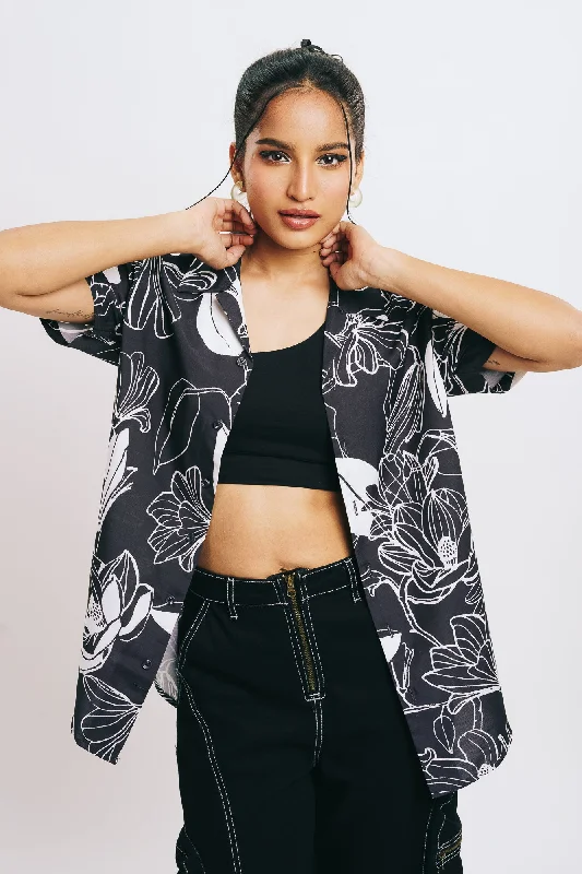 Women's Abstract Floral Shirt Casual Loose Short Sleeve