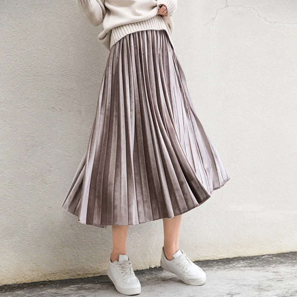 Metallic Silver Pleated High Waist Casual Party Skirt Midi Dresses Elegant Satin Midi Dress Metallic Silver Pleated High Waist Casual Party Skirt Midi Dresses Elegant Satin Midi Dress