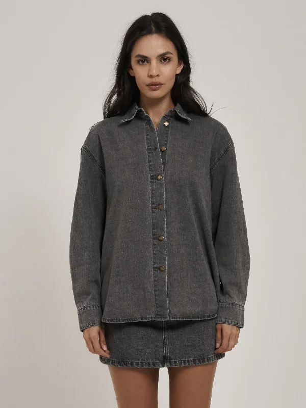 Mia Denim Shirt - Asphalt Grey Classic Solid Short Shirt
