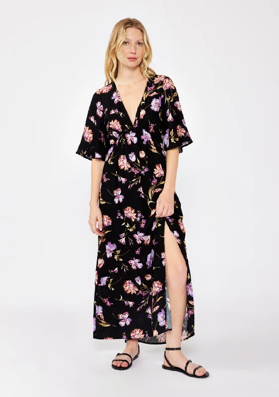 Midnight Garden Maxi Dress Cozy Maxi Dress with Slit