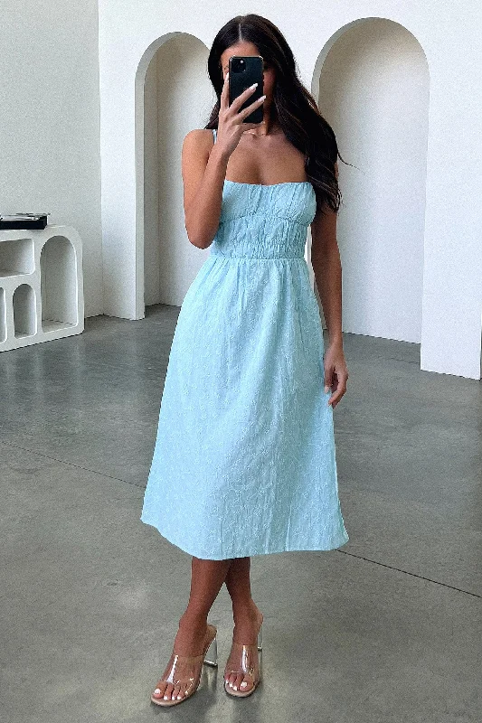 Mik Midi Dress - Blue Comfortable Geometric Print Midi Dress