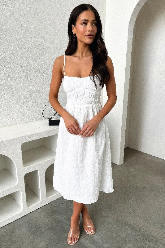 Mik Midi Dress - White Stylish Long Sleeve Floral Midi Dress