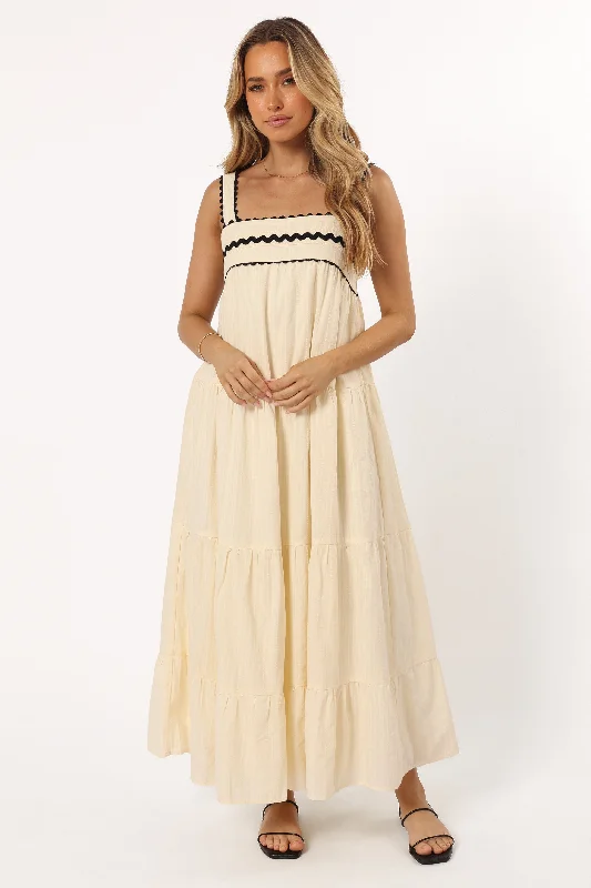Monroe Midi Dress - Cream Trendy Boho Midi Dress
