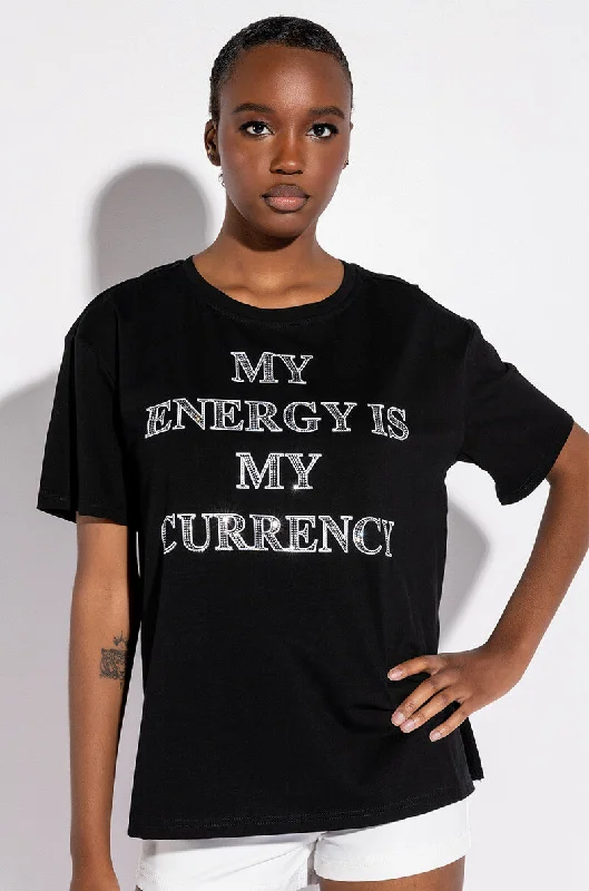 MY ENERGY IS MY CURRENCY OVERSIZED CUT OUT TSHIRT Soft Cotton Short Tee