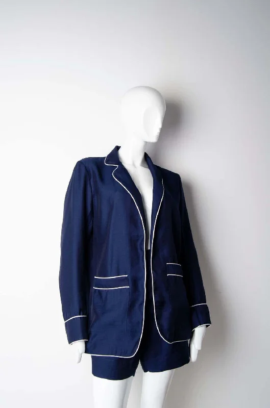 Navy Blue Pyjama Chic Shirt Fashionable Short Sleeve Shirt