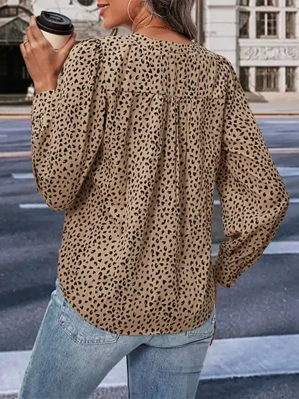 New Ladies Long Sleeve Leopard Print Shirt Relaxed Button-Down Short Shirt