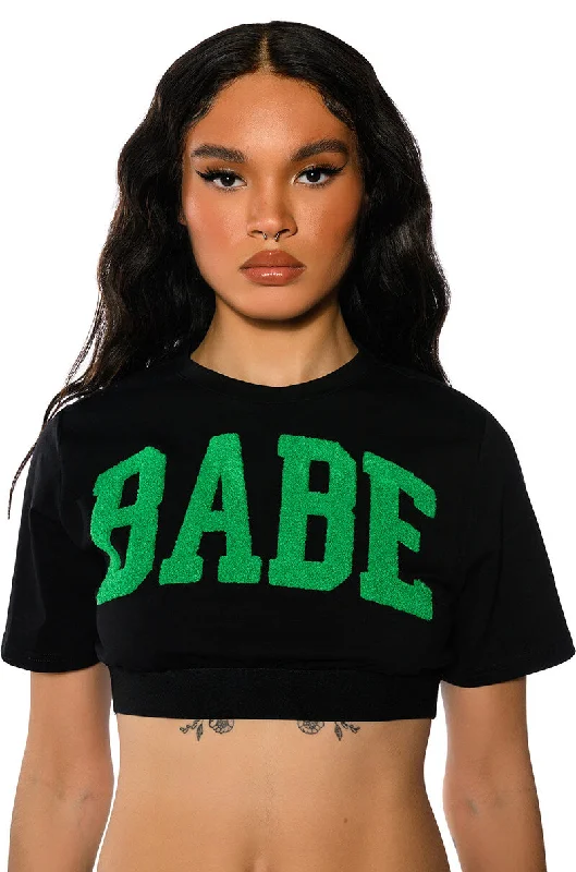 NOT YOUR BABE CROPPED SHORT SLEEVE CREW NECK TSHIRT Classic Casual Short Sleeve