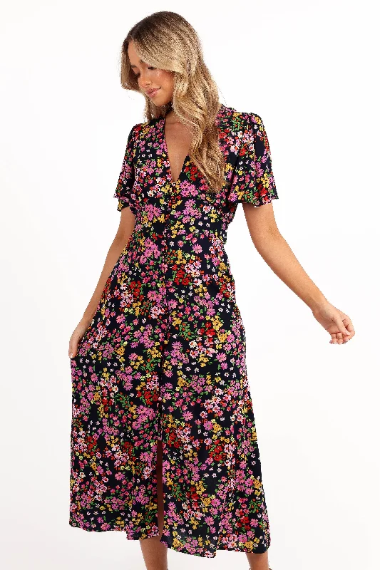 Owena Midi Dress - Midnight Daisy Fashionable Skater Midi Dress