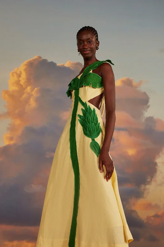 Palm Tree Cutwork Midi Dress Stylish Wraparound Midi Dress