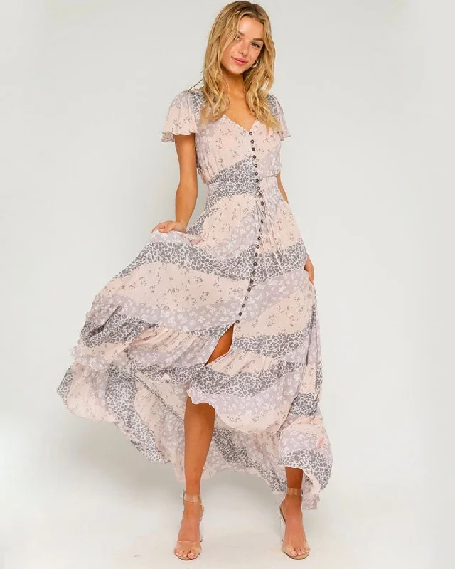 Pastel Border Maxi Dress Chic Button-Up Maxi Dress